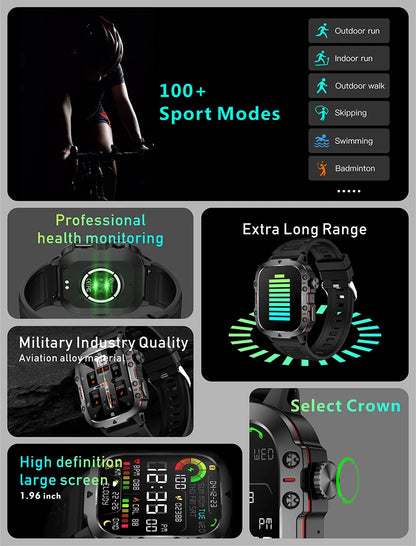 Military Smart Watch IP68 Sports Fitness Tracker